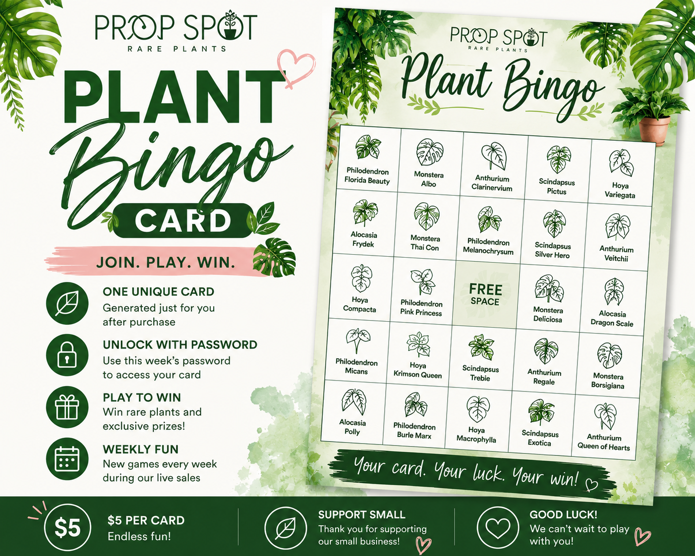 Prop Spot Live Plant Bingo Card